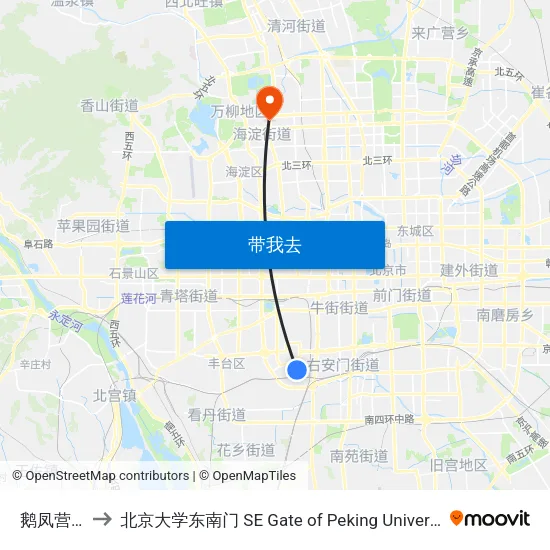 鹅凤营东 to 北京大学东南门 SE Gate of Peking University map