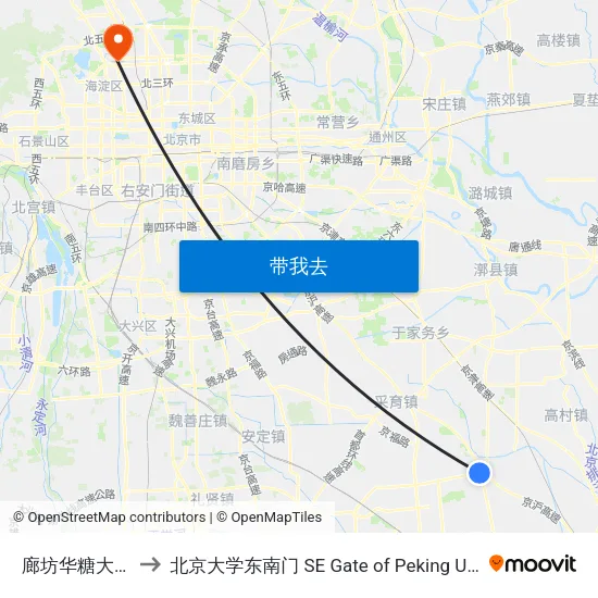 廊坊华糖大酒店 to 北京大学东南门 SE Gate of Peking University map