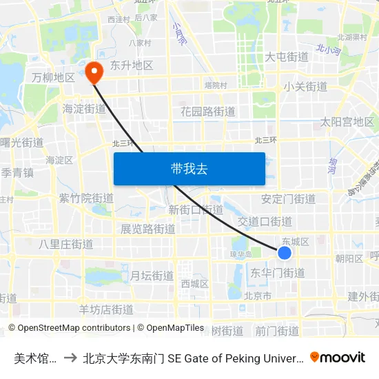 美术馆北 to 北京大学东南门 SE Gate of Peking University map