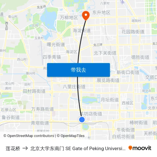 莲花桥 to 北京大学东南门 SE Gate of Peking University map