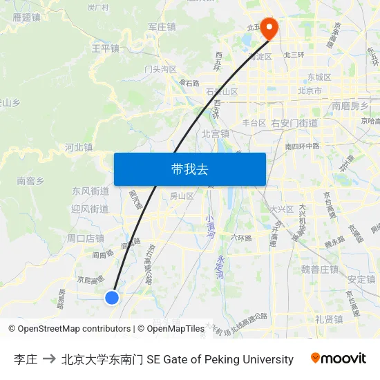 李庄 to 北京大学东南门 SE Gate of Peking University map