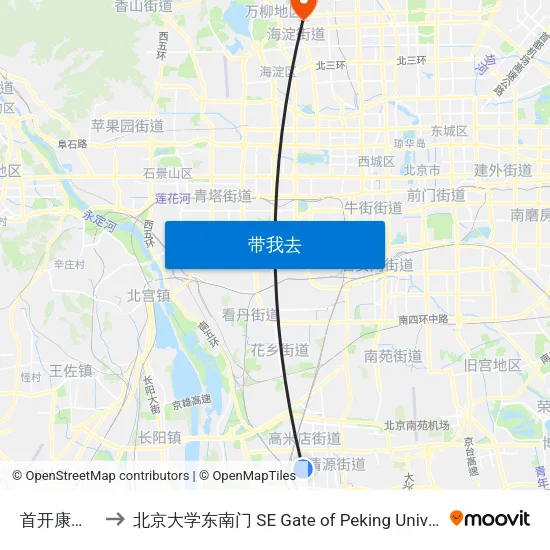 首开康乃馨 to 北京大学东南门 SE Gate of Peking University map