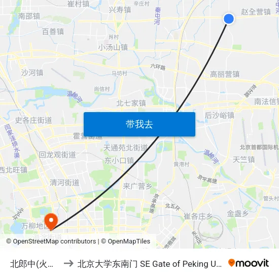 北郎中(火寺路) to 北京大学东南门 SE Gate of Peking University map