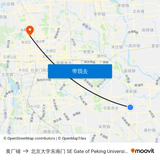 黄厂铺 to 北京大学东南门 SE Gate of Peking University map