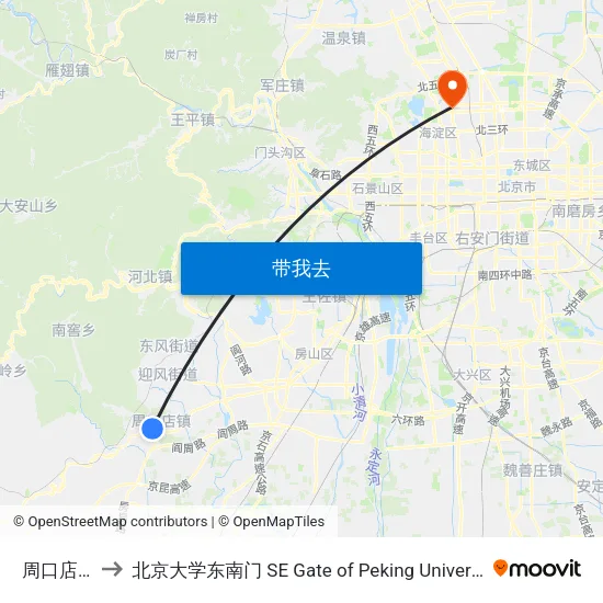 周口店村 to 北京大学东南门 SE Gate of Peking University map
