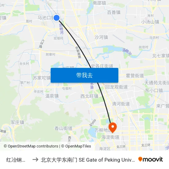 红冶钢厂东 to 北京大学东南门 SE Gate of Peking University map