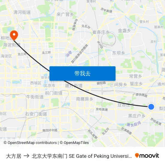大方居 to 北京大学东南门 SE Gate of Peking University map