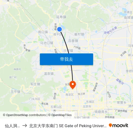 仙人洞村 to 北京大学东南门 SE Gate of Peking University map
