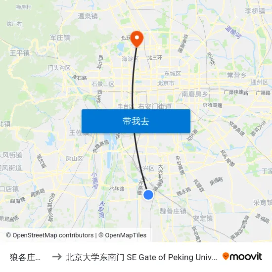 狼各庄道口 to 北京大学东南门 SE Gate of Peking University map