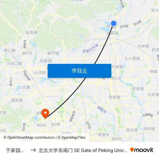 于家园一区 to 北京大学东南门 SE Gate of Peking University map