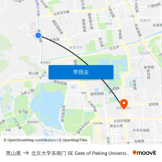 黑山扈 to 北京大学东南门 SE Gate of Peking University map