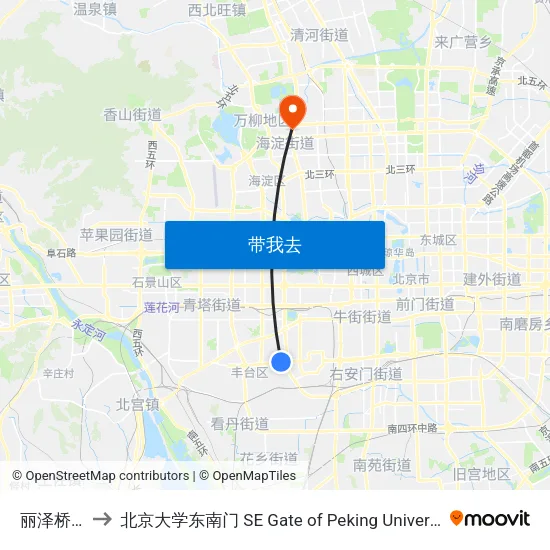 丽泽桥西 to 北京大学东南门 SE Gate of Peking University map