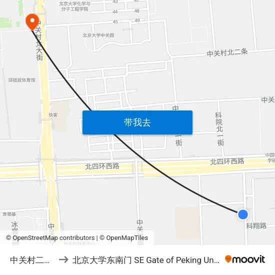 中关村二桥南 to 北京大学东南门 SE Gate of Peking University map
