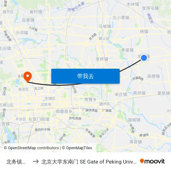 北务镇道口 to 北京大学东南门 SE Gate of Peking University map
