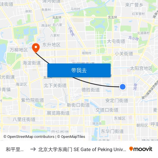 和平里北街 to 北京大学东南门 SE Gate of Peking University map