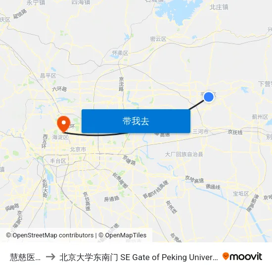慧慈医院 to 北京大学东南门 SE Gate of Peking University map