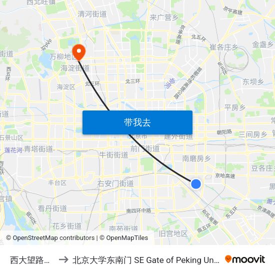 西大望路南口 to 北京大学东南门 SE Gate of Peking University map