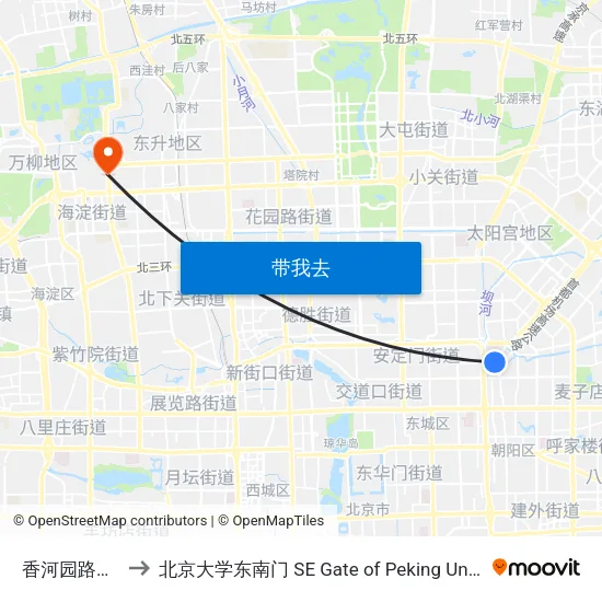 香河园路西口 to 北京大学东南门 SE Gate of Peking University map