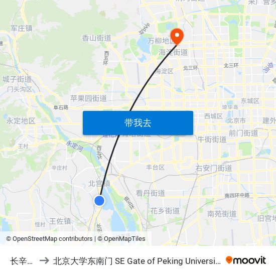 长辛店 to 北京大学东南门 SE Gate of Peking University map