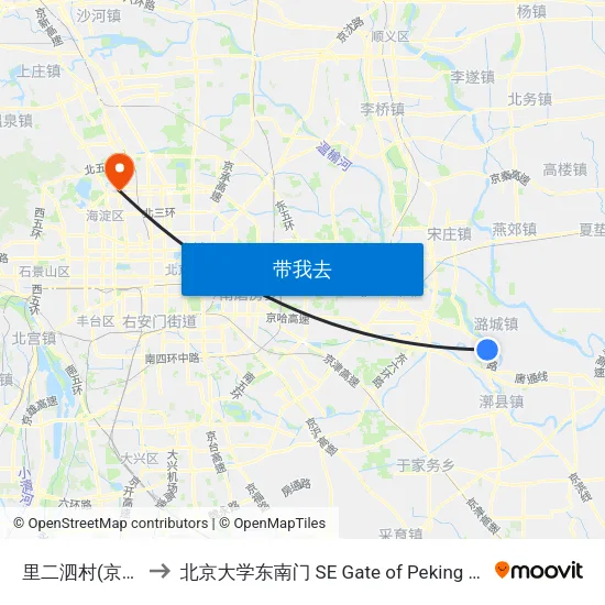 里二泗村(京塘路) to 北京大学东南门 SE Gate of Peking University map