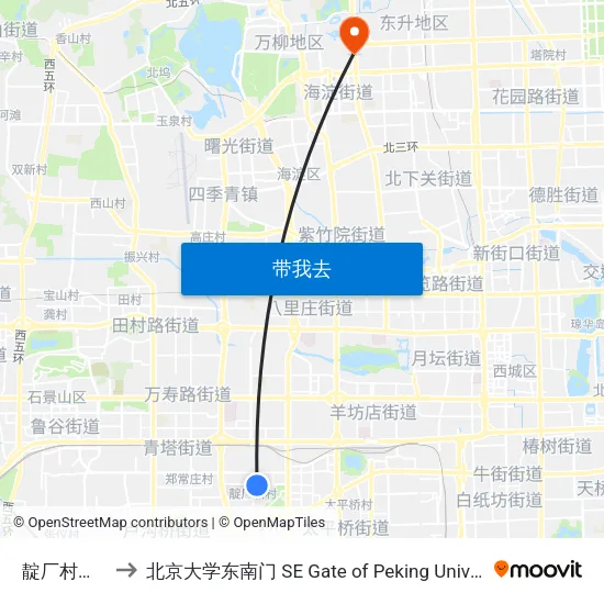 靛厂村南站 to 北京大学东南门 SE Gate of Peking University map
