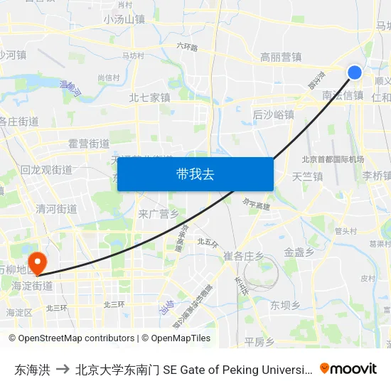东海洪 to 北京大学东南门 SE Gate of Peking University map