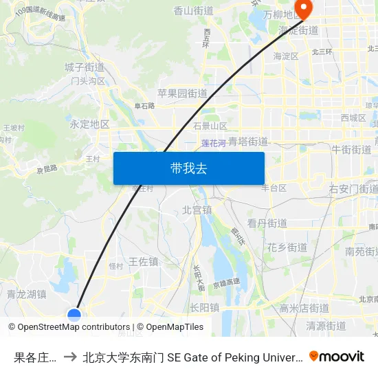 果各庄北 to 北京大学东南门 SE Gate of Peking University map