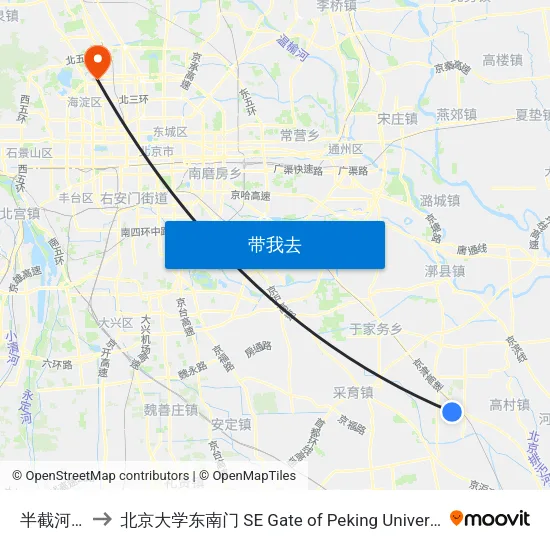 半截河村 to 北京大学东南门 SE Gate of Peking University map