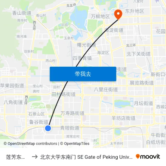 莲芳东桥南 to 北京大学东南门 SE Gate of Peking University map