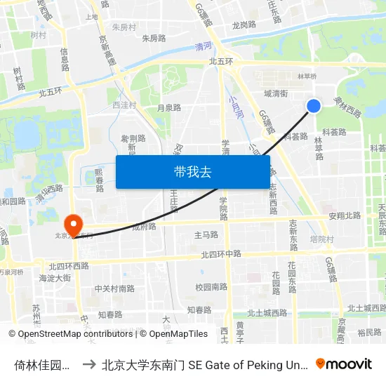 倚林佳园东门 to 北京大学东南门 SE Gate of Peking University map