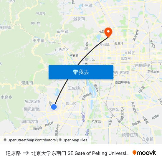 建原路 to 北京大学东南门 SE Gate of Peking University map