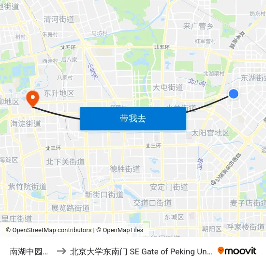 南湖中园南门 to 北京大学东南门 SE Gate of Peking University map