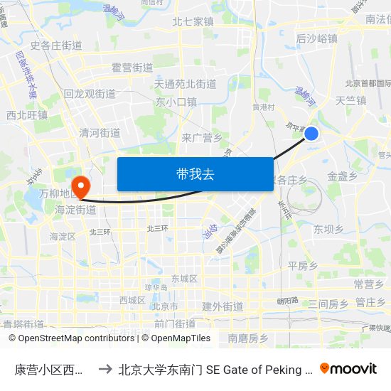 康营小区西街北口 to 北京大学东南门 SE Gate of Peking University map