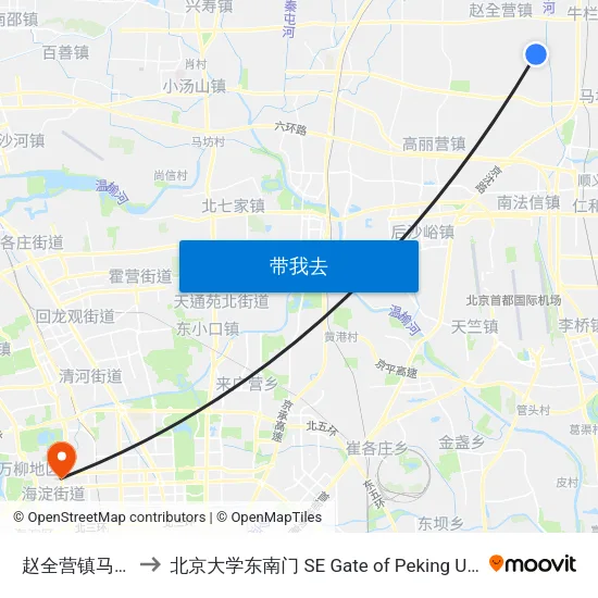 赵全营镇马家堡 to 北京大学东南门 SE Gate of Peking University map