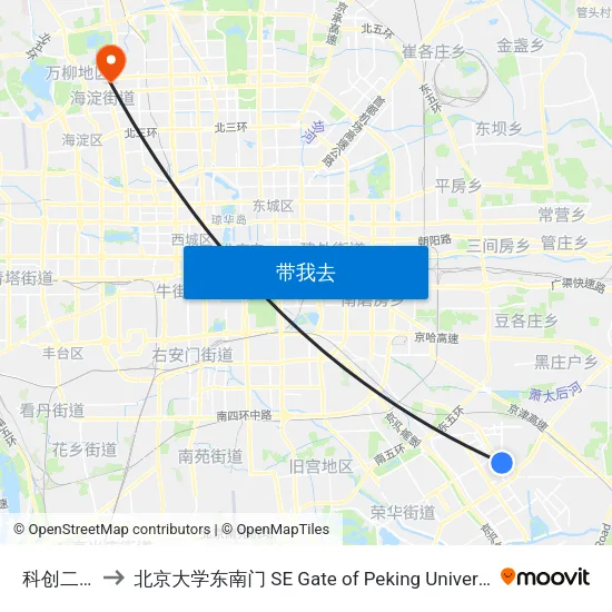 科创二街 to 北京大学东南门 SE Gate of Peking University map