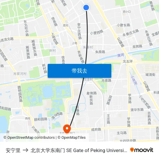 安宁里 to 北京大学东南门 SE Gate of Peking University map