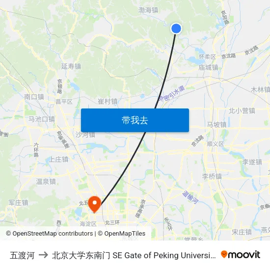 五渡河 to 北京大学东南门 SE Gate of Peking University map