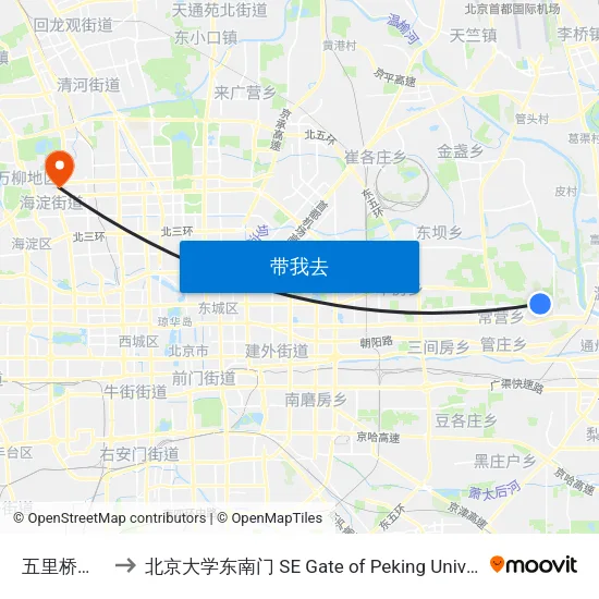 五里桥南站 to 北京大学东南门 SE Gate of Peking University map