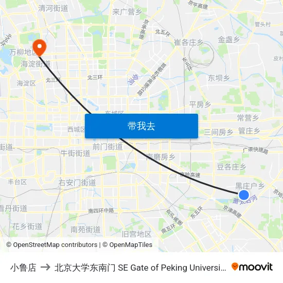 小鲁店 to 北京大学东南门 SE Gate of Peking University map