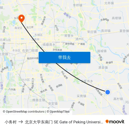 小务村 to 北京大学东南门 SE Gate of Peking University map