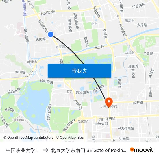 中国农业大学西校区 to 北京大学东南门 SE Gate of Peking University map