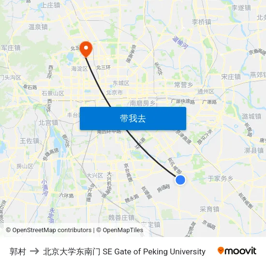 郭村 to 北京大学东南门 SE Gate of Peking University map