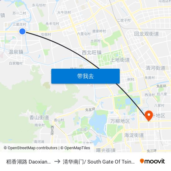 稻香湖路 Daoxianghu Lu to 清华南门/ South Gate Of Tsinghua Univ. map
