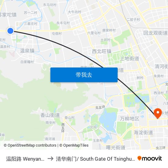 温阳路 Wenyang Lu to 清华南门/ South Gate Of Tsinghua Univ. map