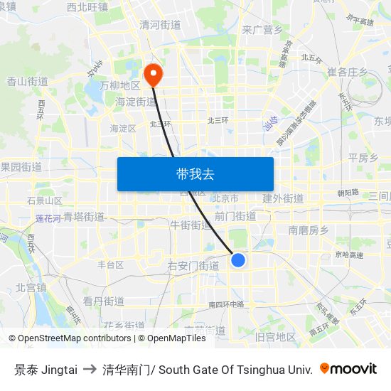 景泰  Jingtai to 清华南门/ South Gate Of Tsinghua Univ. map