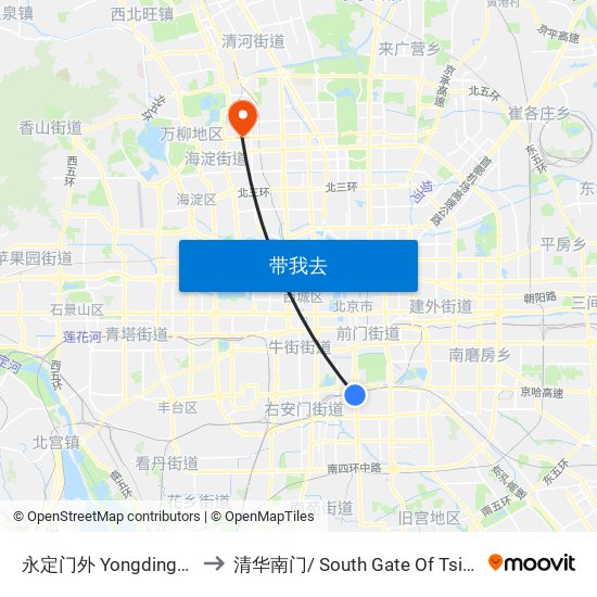 永定门外 Yongdingmen Wai to 清华南门/ South Gate Of Tsinghua Univ. map