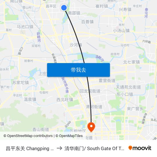 昌平东关 Changping Dongguan to 清华南门/ South Gate Of Tsinghua Univ. map