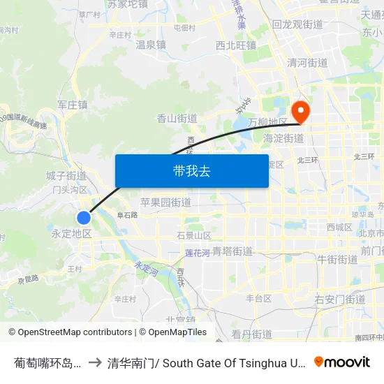 葡萄嘴环岛北 to 清华南门/ South Gate Of Tsinghua Univ. map