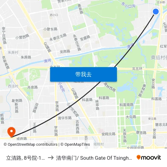 立清路, 8号院-1号楼 to 清华南门/ South Gate Of Tsinghua Univ. map