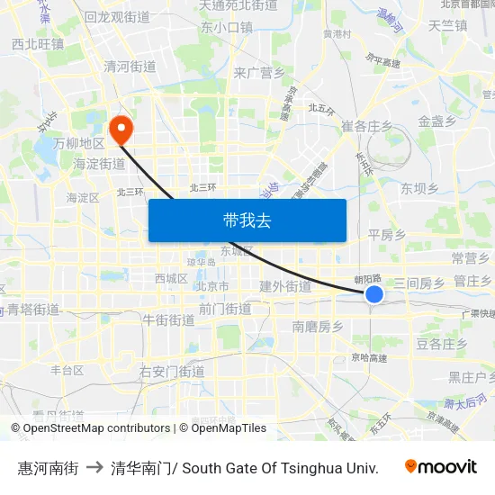 惠河南街 to 清华南门/ South Gate Of Tsinghua Univ. map